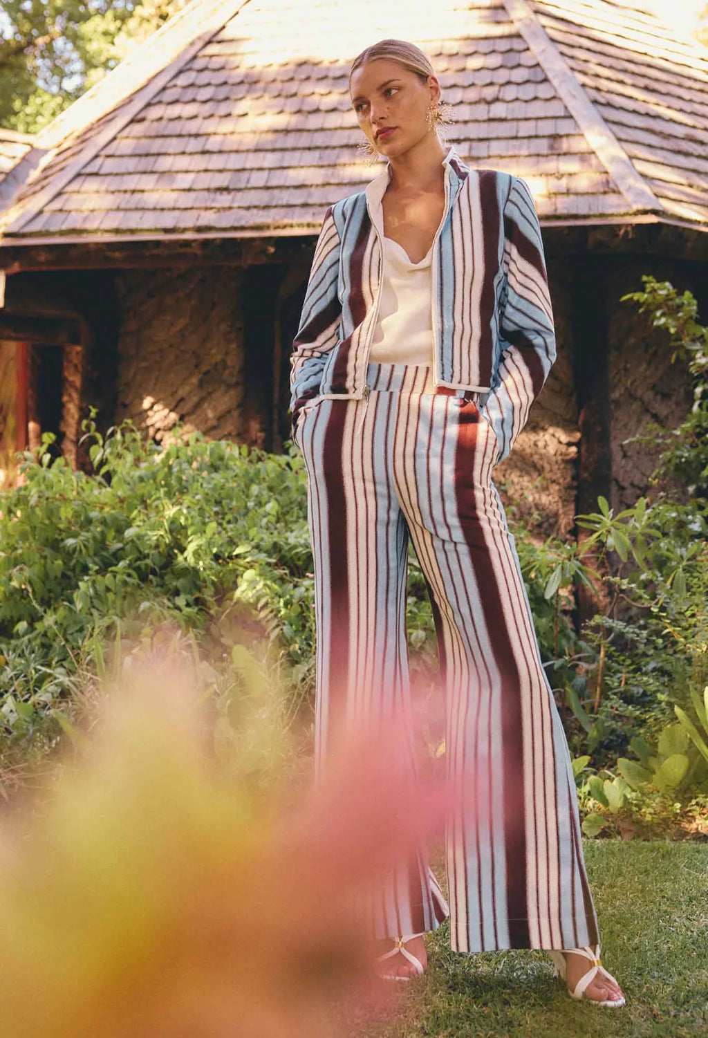 Willow Linen Viscose Pant in Iridescent Stripe
