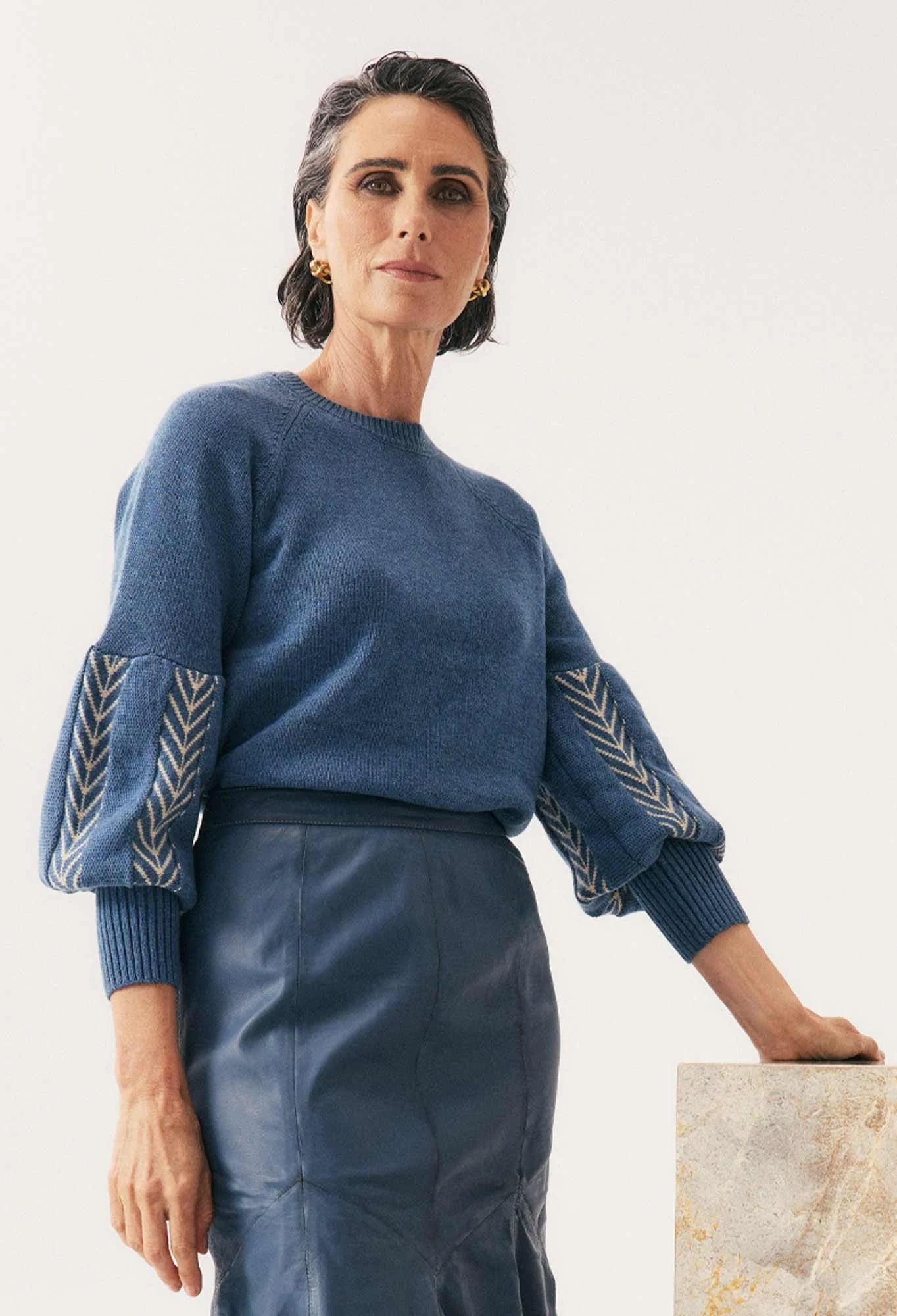 Arden Merino Wool Blend Jacquard Knit Top