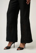 RHEA LINEN VISCOSE EMBROIDERED PANT IN BLACK