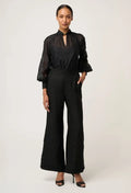 RHEA LINEN VISCOSE EMBROIDERED PANT IN BLACK