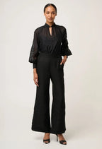 RHEA LINEN VISCOSE EMBROIDERED PANT IN BLACK