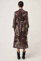 Camille Viscose Faile Curved Hem Dress in Ember Vines