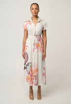 Cattleya Linen Viscose Smock Maxi Dress in Nautilus Bloom