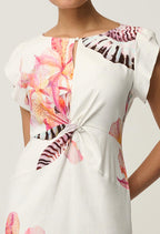 Geneva Stretch Linen Viscose Twist Column Dress in Nautilus Bloom