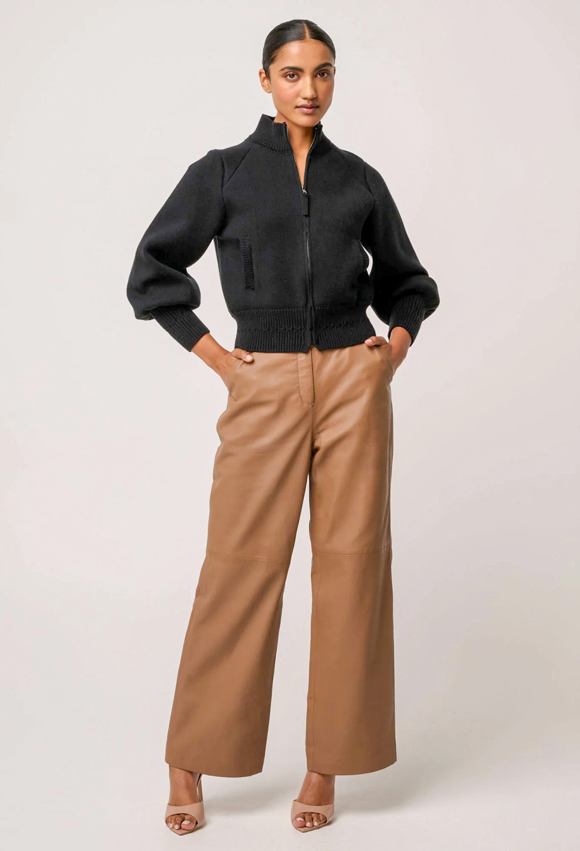 Jeanne Wool Blend Textured Knit Bomber Jacket