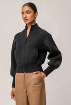 Jeanne Wool Blend Textured Knit Bomber Jacket
