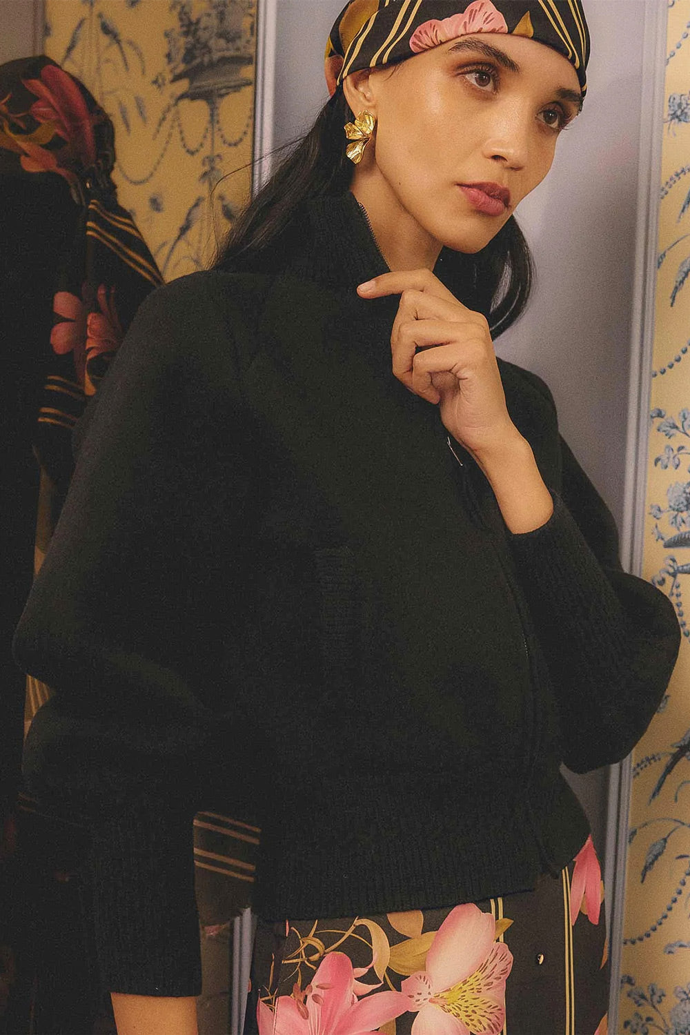 Jeanne Wool Blend Textured Knit Bomber Jacket
