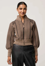 Jeanne Wool Blend Textured Knit Bomber Jacket