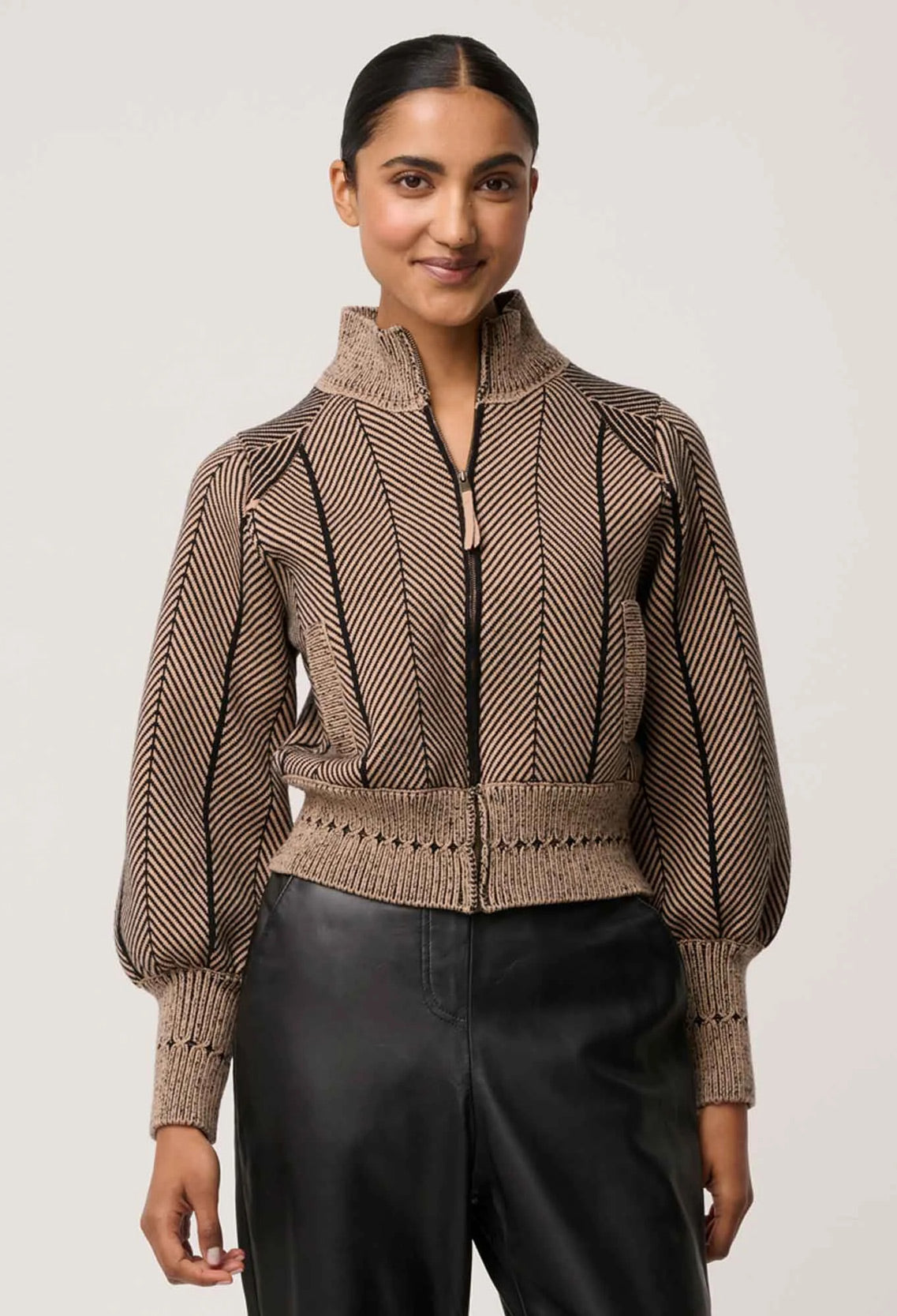 Jeanne Wool Blend Textured Knit Bomber Jacket