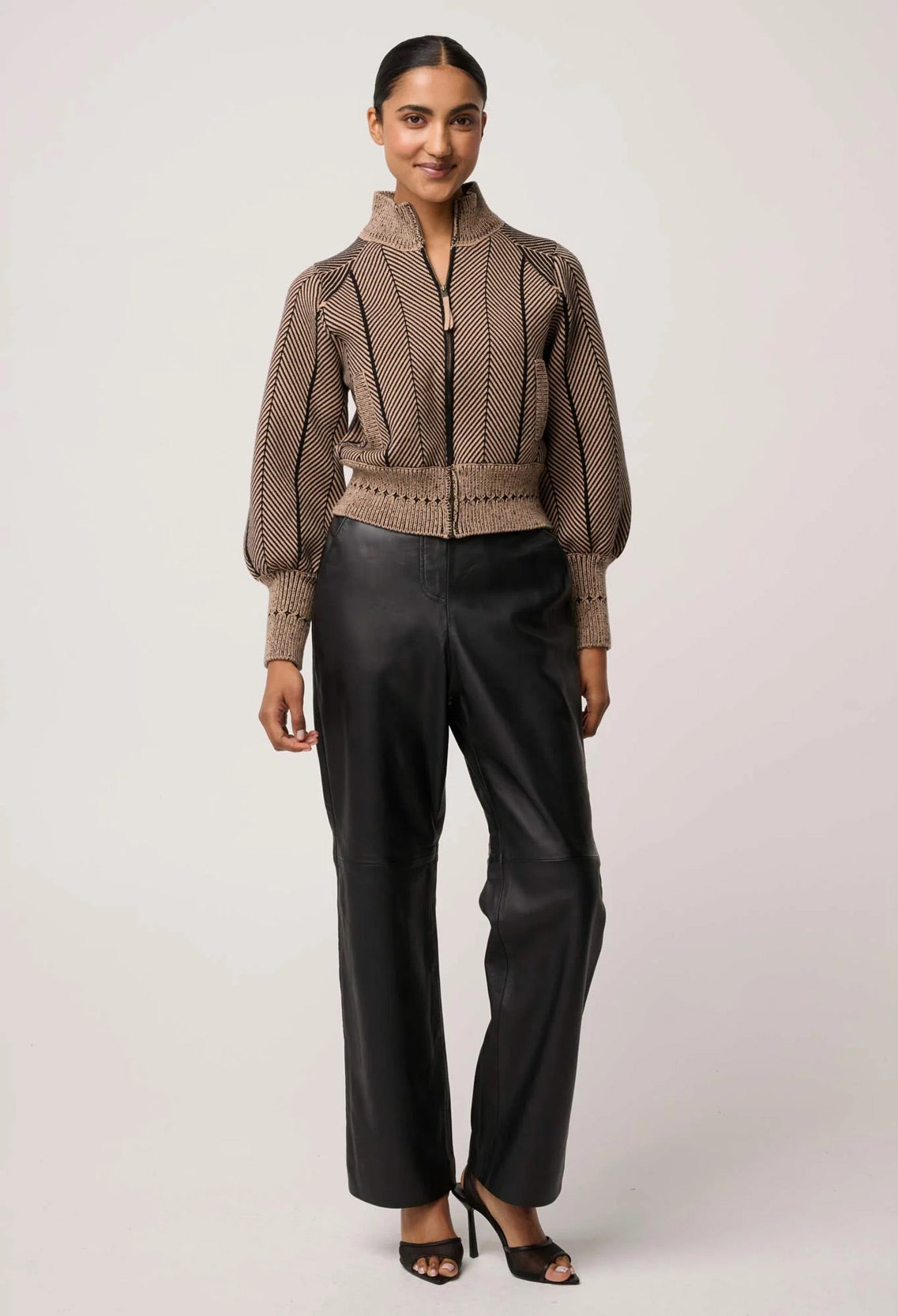 Jeanne Wool Blend Textured Knit Bomber Jacket