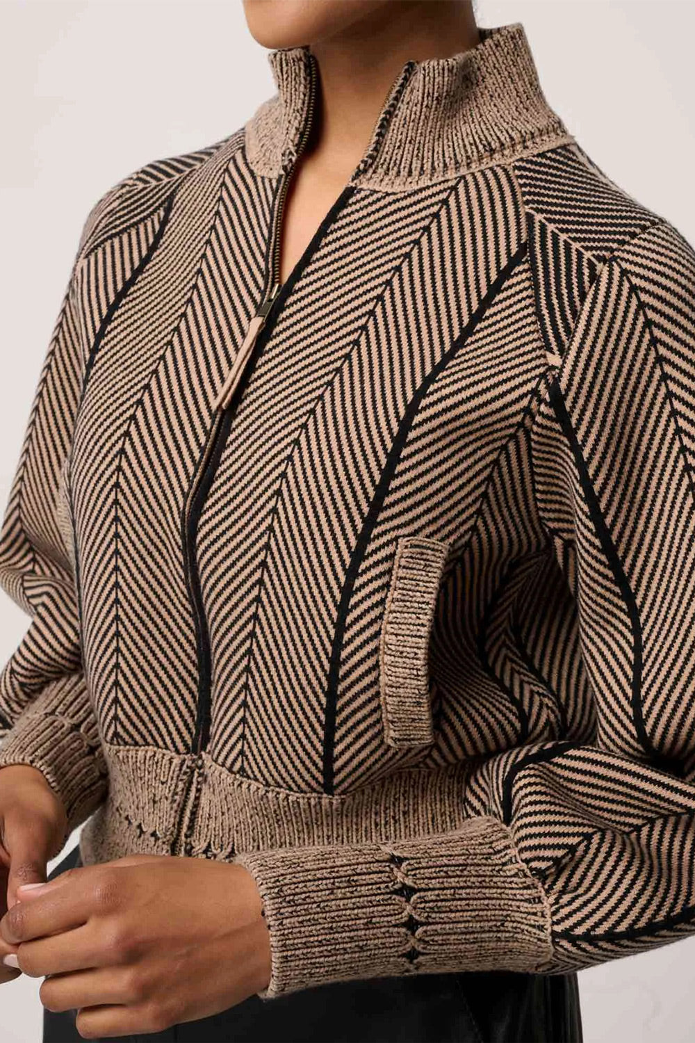 Jeanne Wool Blend Textured Knit Bomber Jacket