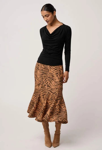 GAYLE LINEN VISCOSE PANELLED PRINT SKIRT IN EXOTICA