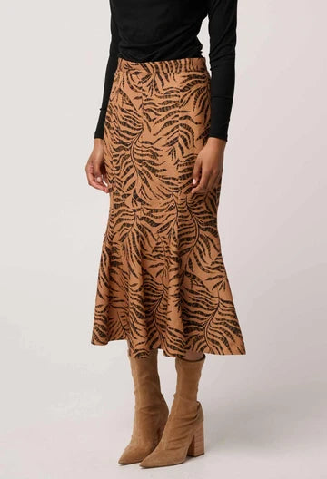 GAYLE LINEN VISCOSE PANELLED PRINT SKIRT IN EXOTICA