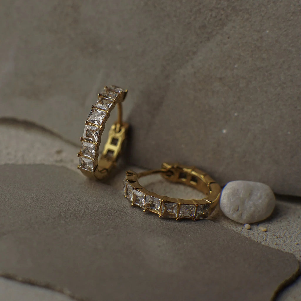 Rina Crystal Gold Hoop Earrings