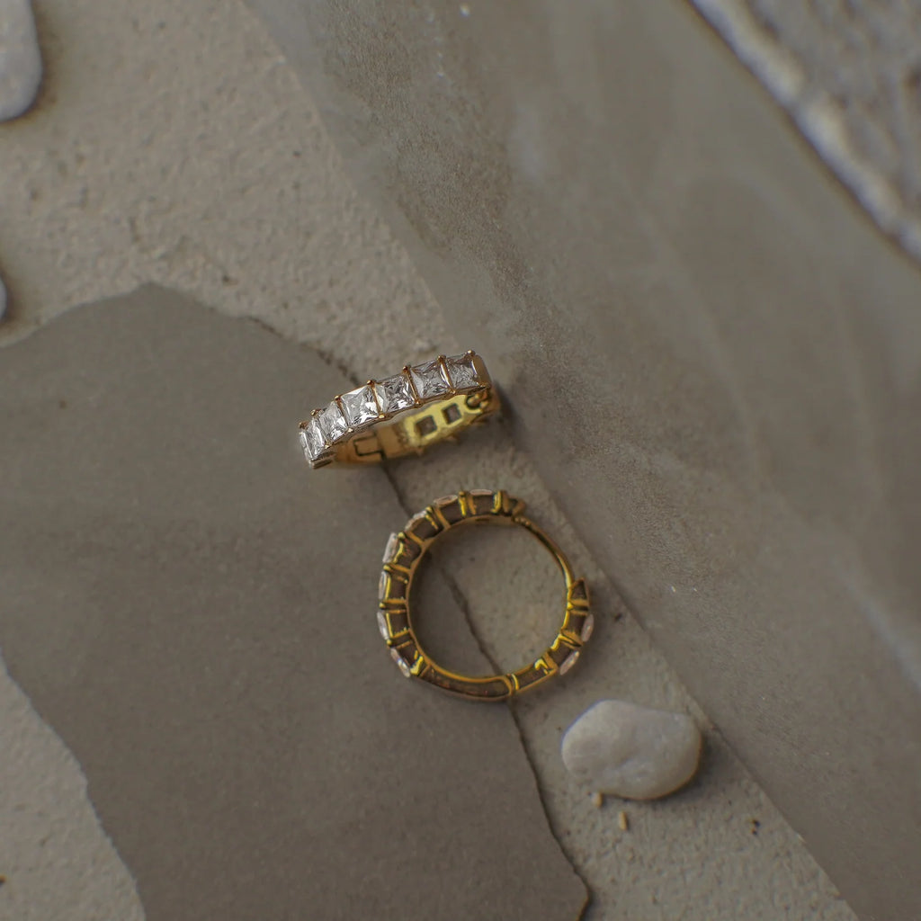 Rina Crystal Gold Hoop Earrings
