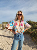 Gia Linen puff sleeve shirt – Lemon Bouquet