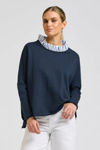 Raw Frill Collar Sweatshirt - Navy / Stripe Collar