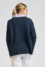 Raw Frill Collar Sweatshirt - Navy / Stripe Collar