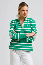 Rugger Rugby Sweatshirt - Green Stripe/Floral Trim