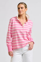 Rugger Rugby Sweatshirt - Pink Stripe/Floral Trim