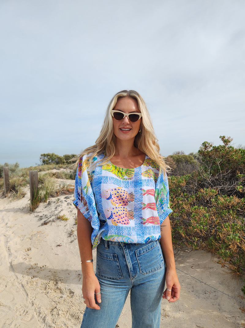 Paloma Fish Print Linen Top