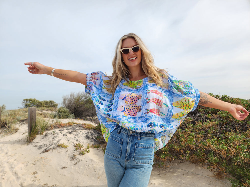 Paloma Fish Print Linen Top