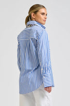 Elodie Trim Silk Shirt - Mid Blue Stripe